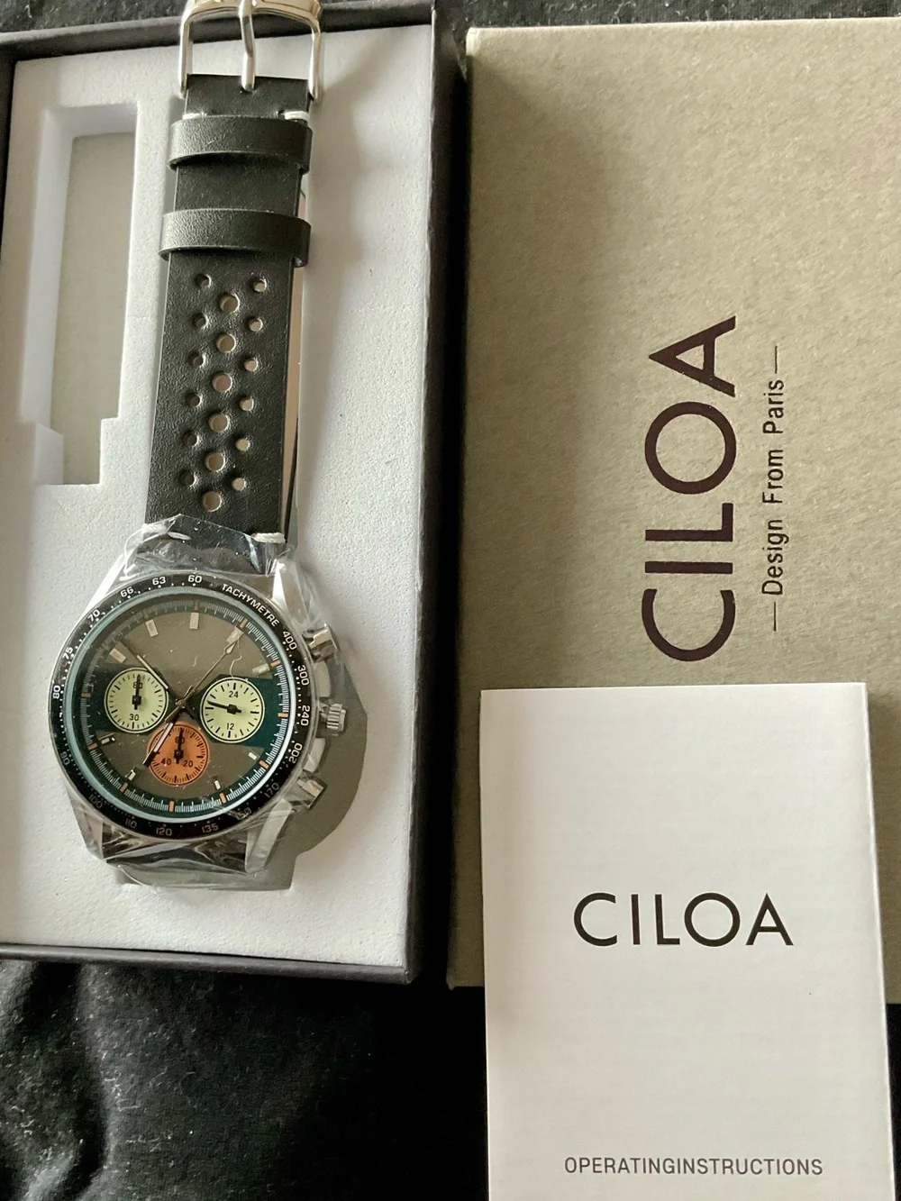 Beautiful NIB Colorful Functional Ciloa 3 Register Chronograph w Tachymeter